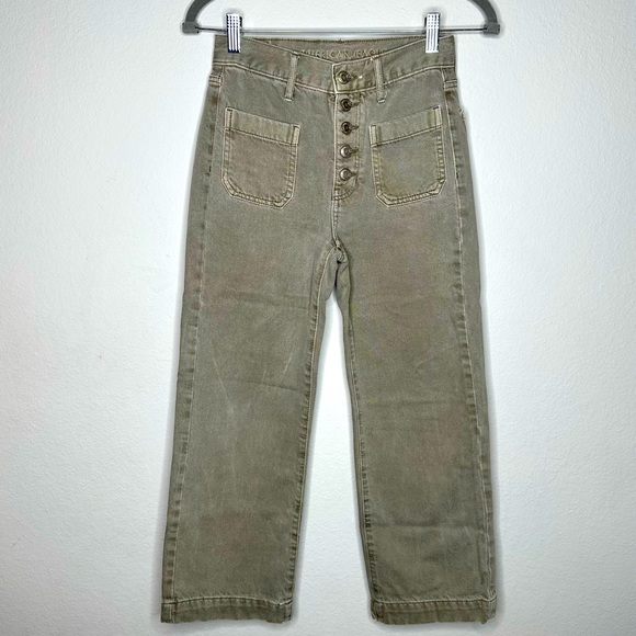 American Eagle Wide Leg Crop Jeans Army Green 00 - Picture 1 of 5